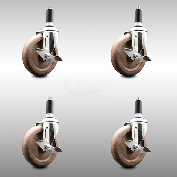Service Caster 5 Inch 316SS High Temp Glass Filled Nylon 1-3/8 Inch Stem Caster Set Brake SCC SCC-SS316EX20S514-GFNSHT-TLB-138-4 - main